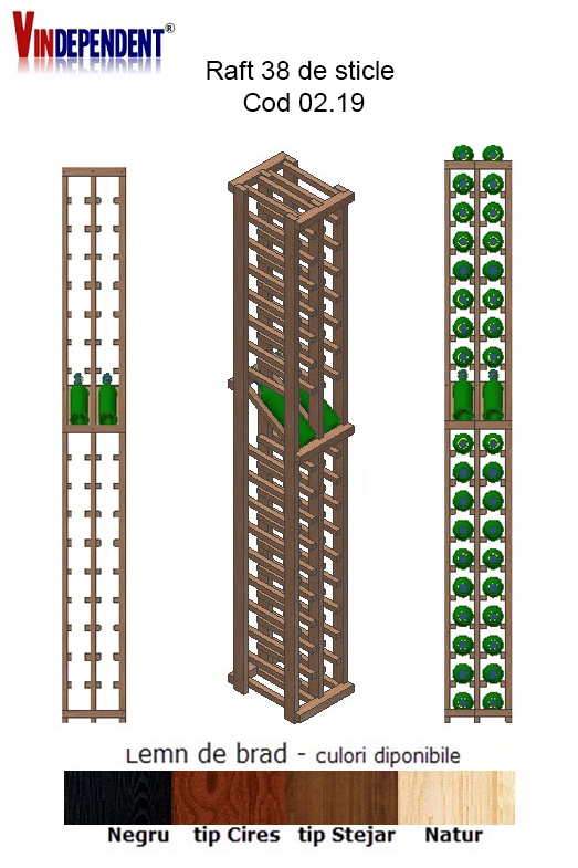 Raft din lemn tip display pentru 38 sticle