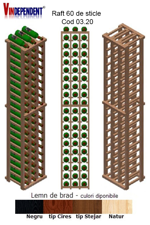 Raft din lemn pentru 60 de sticle